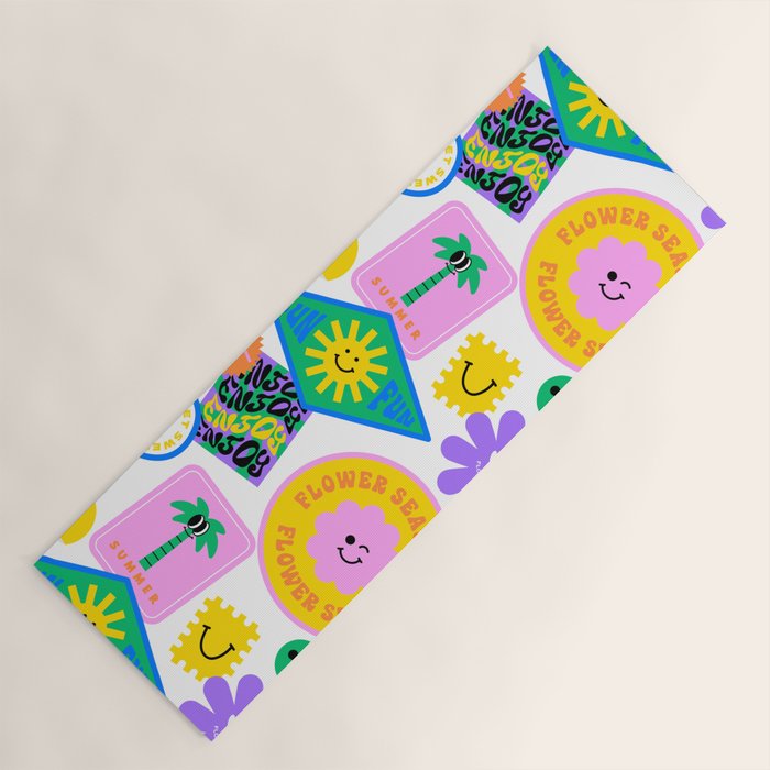 Retro funny sticker label cartoon pattern Yoga Mat Gallery Image 1