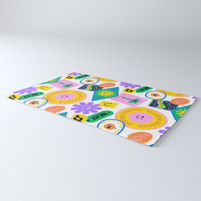 Retro funny sticker label cartoon pattern Rug Gallery Image 3