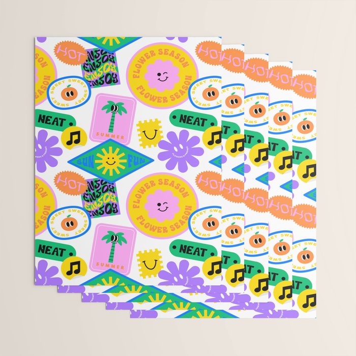 Retro funny sticker label cartoon pattern Wrapping Paper Gallery Image 3