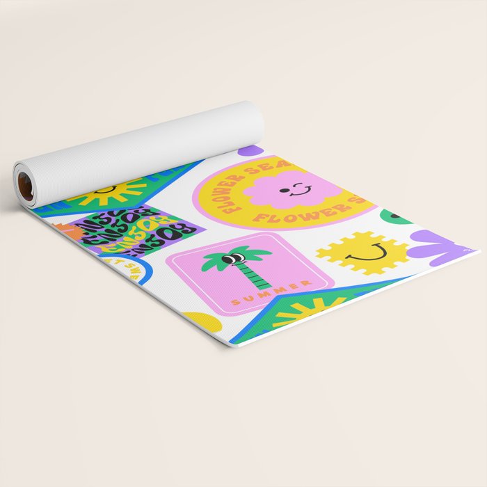Retro funny sticker label cartoon pattern Yoga Mat Gallery Image 2
