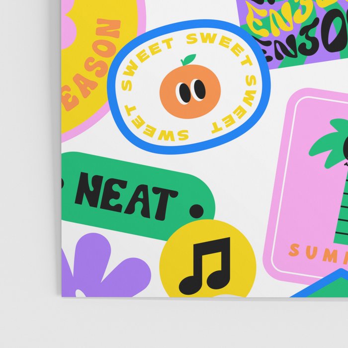 Retro funny sticker label cartoon pattern Poster Gallery Image 3