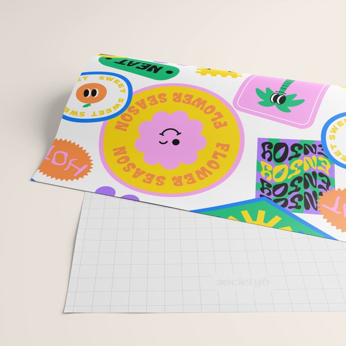 Retro funny sticker label cartoon pattern Wrapping Paper Gallery Image 2