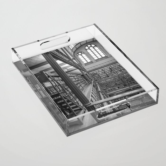 Black and white art library art print,  Rijksmuseum in Amsterdam - history architecture photography Acrylic Tray Gallery Image 1