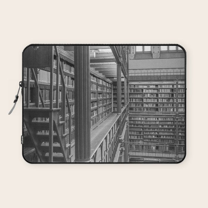 Black and white art library art print,  Rijksmuseum in Amsterdam - history architecture photography Laptop Sleeve Gallery Image 1