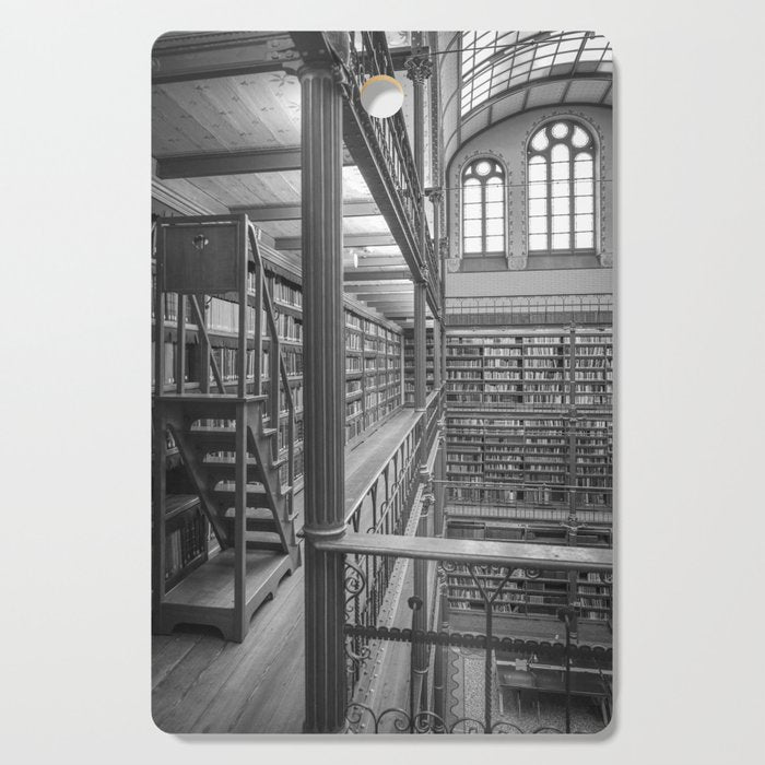 Black and white art library art print,  Rijksmuseum in Amsterdam - history architecture photography Cutting Board Gallery Image 1