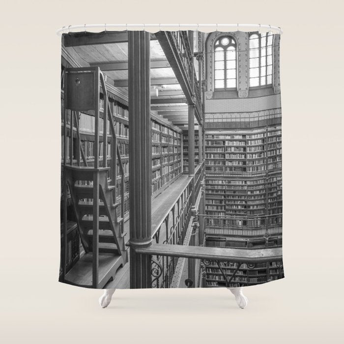 Black and white art library art print,  Rijksmuseum in Amsterdam - history architecture photography Shower Curtain Gallery Image 1