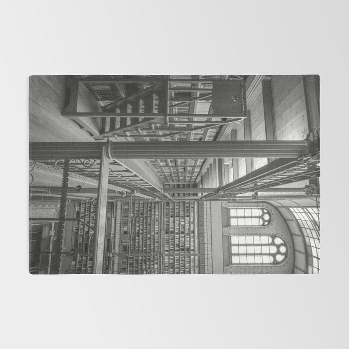 Black and white art library art print,  Rijksmuseum in Amsterdam - history architecture photography Rug Gallery Image 2