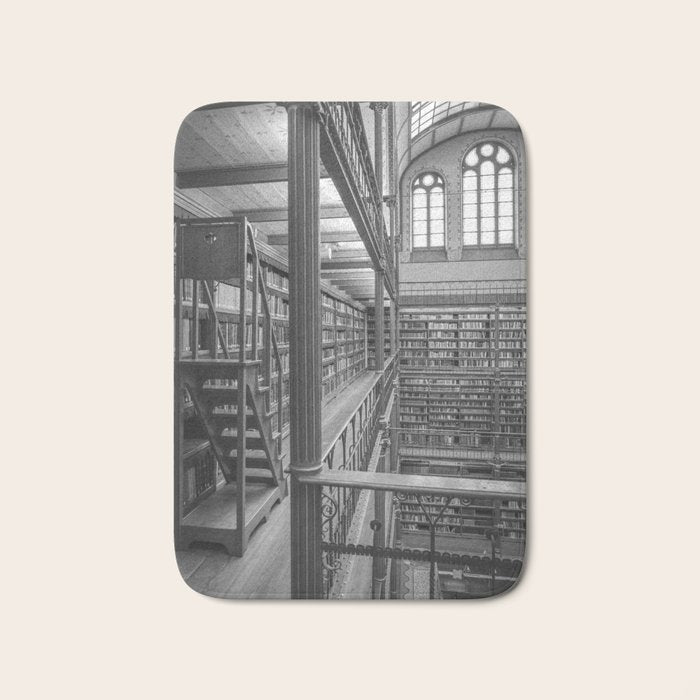 Black and white art library art print,  Rijksmuseum in Amsterdam - history architecture photography Bath Mat Gallery Image 1