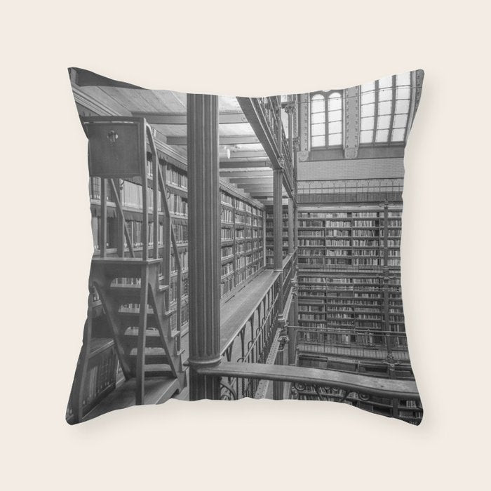 Black and white art library art print,  Rijksmuseum in Amsterdam - history architecture photography Throw Pillow Gallery Image 6