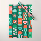Retro Christmas Coffee Thermoses - Green Wrapping Paper Gallery Image 1