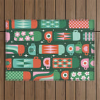 Retro Christmas Coffee Thermoses - Green Outdoor Rug Gallery Image 1