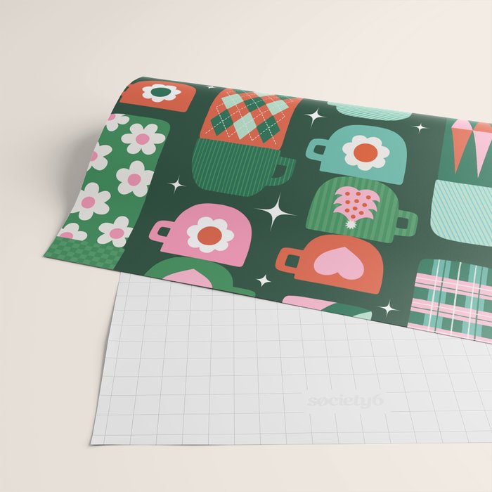 Retro Christmas Coffee Thermoses - Green Wrapping Paper Gallery Image 2