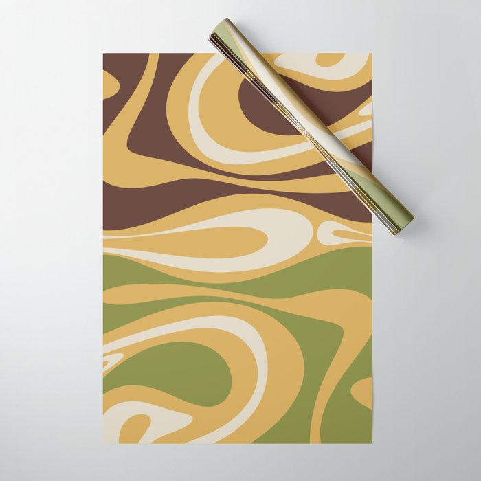 Mod Thang Retro Modern Abstract Pattern in 70s Avocado Green Brown Mustard Wrapping Paper Gallery Image 1