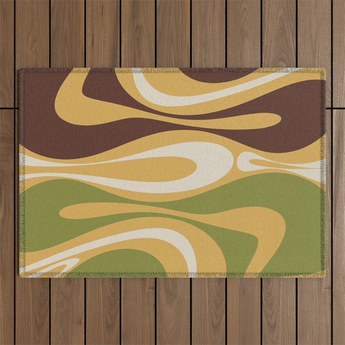 Mod Thang Retro Modern Abstract Pattern in 70s Avocado Green Brown Mustard Outdoor Rug Gallery Image 1