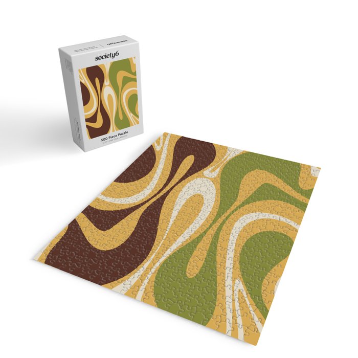 Mod Thang Retro Modern Abstract Pattern in 70s Avocado Green Brown Mustard Jigsaw Puzzle Gallery Image 2