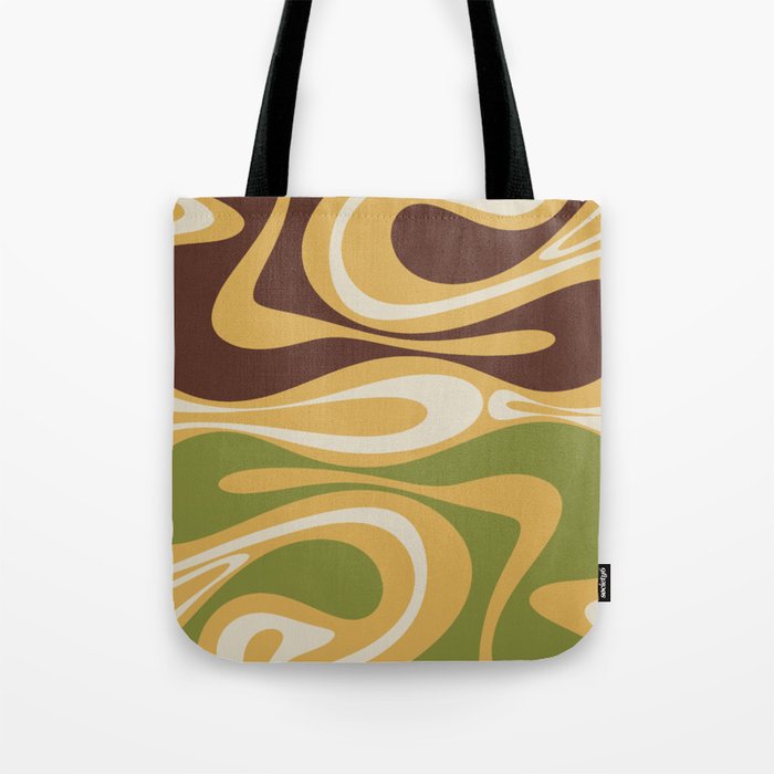 Mod Thang Retro Modern Abstract Pattern in 70s Avocado Green Brown Mustard Tote Bag Gallery Image 1
