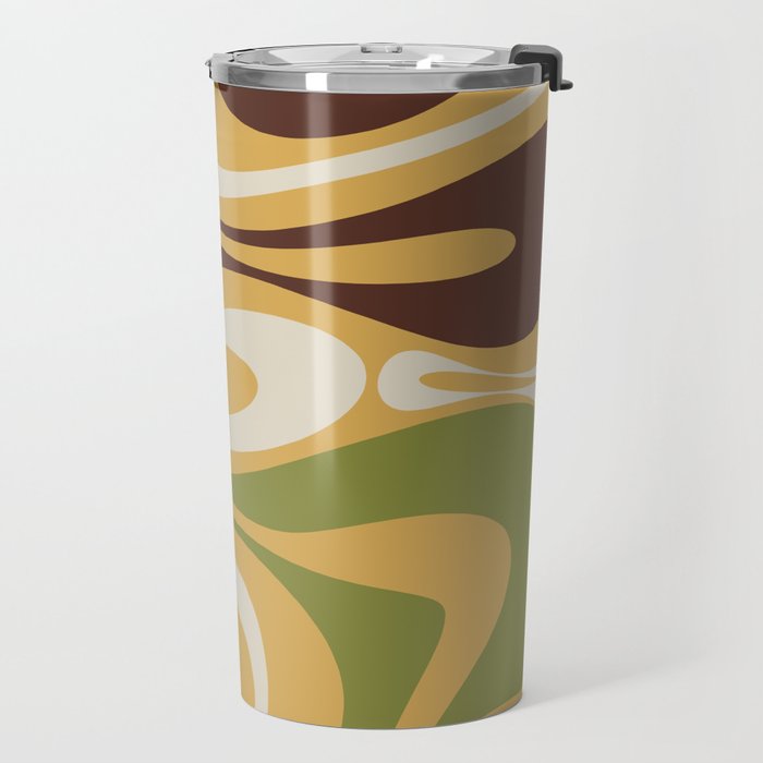Mod Thang Retro Modern Abstract Pattern in 70s Avocado Green Brown Mustard Travel Mug Gallery Image 2