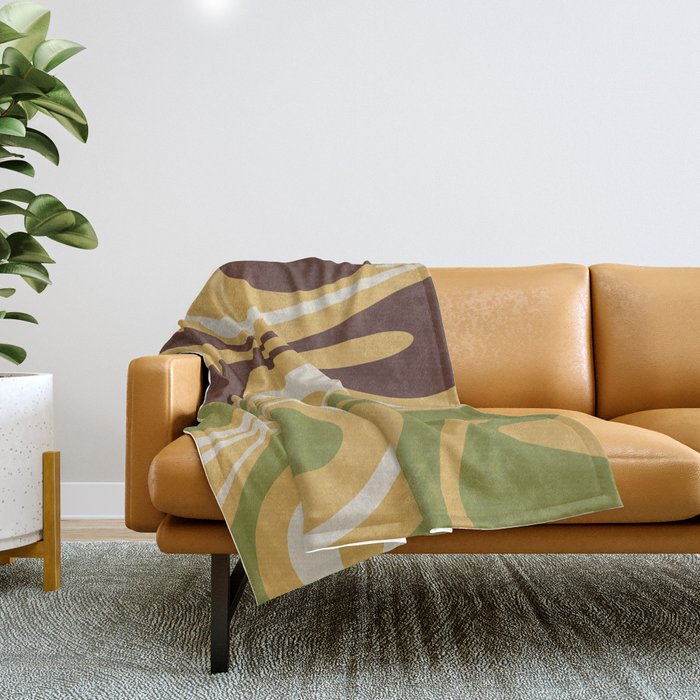 Mod Thang Retro Modern Abstract Pattern in 70s Avocado Green Brown Mustard Throw Blanket Gallery Image 1