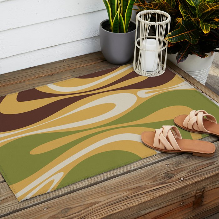 Mod Thang Retro Modern Abstract Pattern in 70s Avocado Green Brown Mustard Outdoor Rug Gallery Image 2