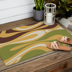 Mod Thang Retro Modern Abstract Pattern in 70s Avocado Green Brown Mustard Outdoor Rug Gallery Image 2