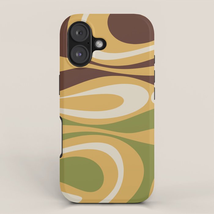 Mod Thang Retro Modern Abstract Pattern in 70s Avocado Green Brown Mustard iPhone Case Gallery Image 1