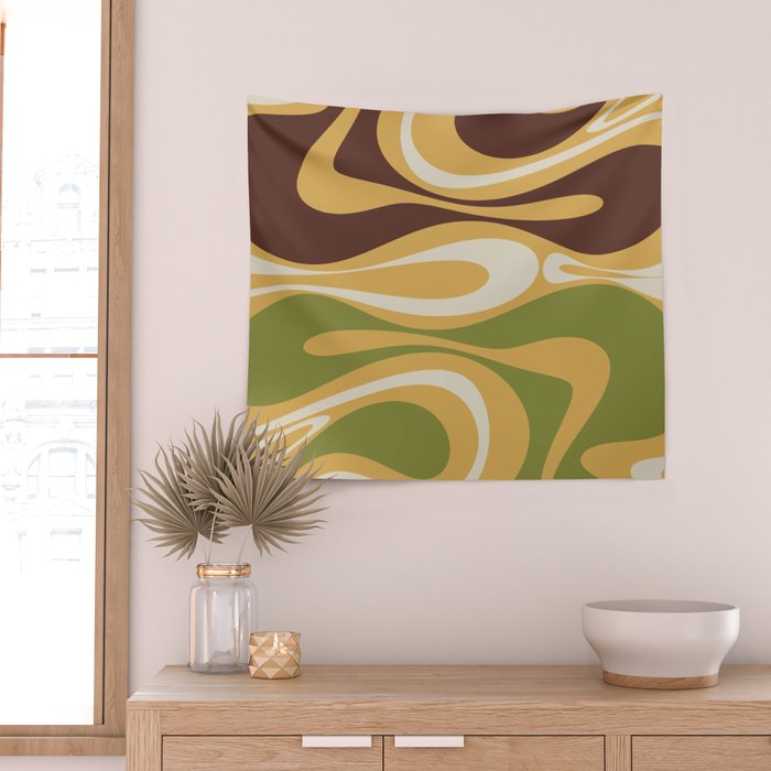 Mod Thang Retro Modern Abstract Pattern in 70s Avocado Green Brown Mustard Wall Tapestry Gallery Image 2