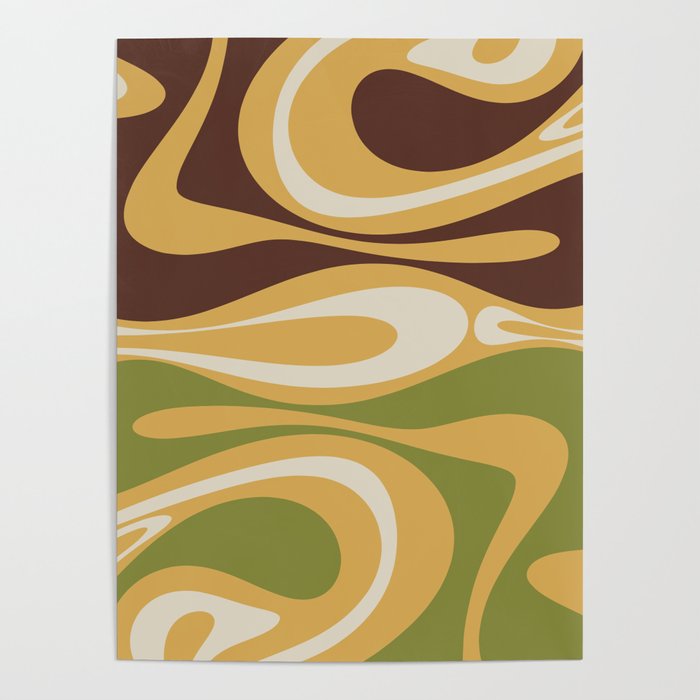 Mod Thang Retro Modern Abstract Pattern in 70s Avocado Green Brown Mustard Poster Gallery Image 1