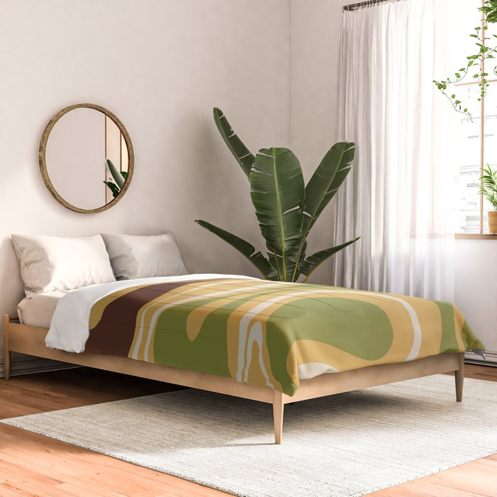 Mod Thang Retro Modern Abstract Pattern in 70s Avocado Green Brown Mustard Comforter Gallery Image 2