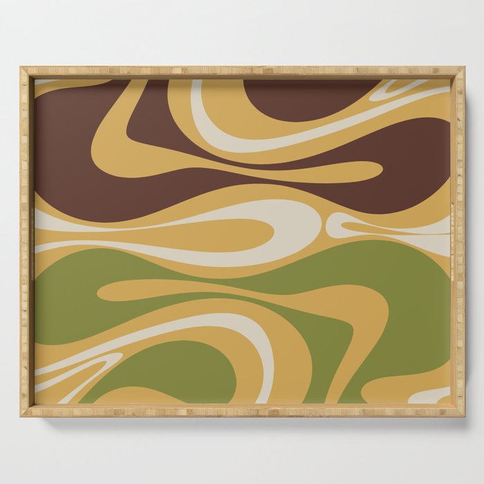 Mod Thang Retro Modern Abstract Pattern in 70s Avocado Green Brown Mustard Serving Tray Gallery Image 1
