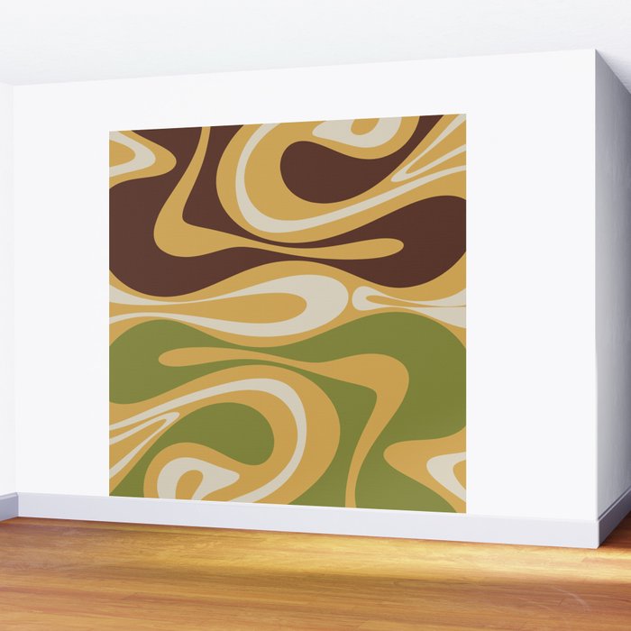 Mod Thang Retro Modern Abstract Pattern in 70s Avocado Green Brown Mustard Wall Mural Gallery Image 2