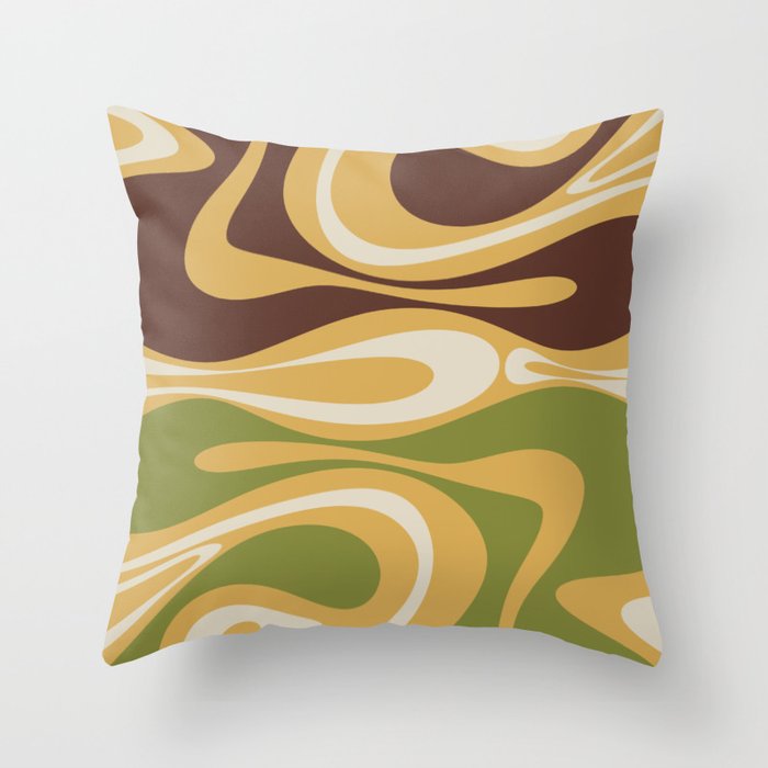 Mod Thang Retro Modern Abstract Pattern in 70s Avocado Green Brown Mustard Throw Pillow Gallery Image 1