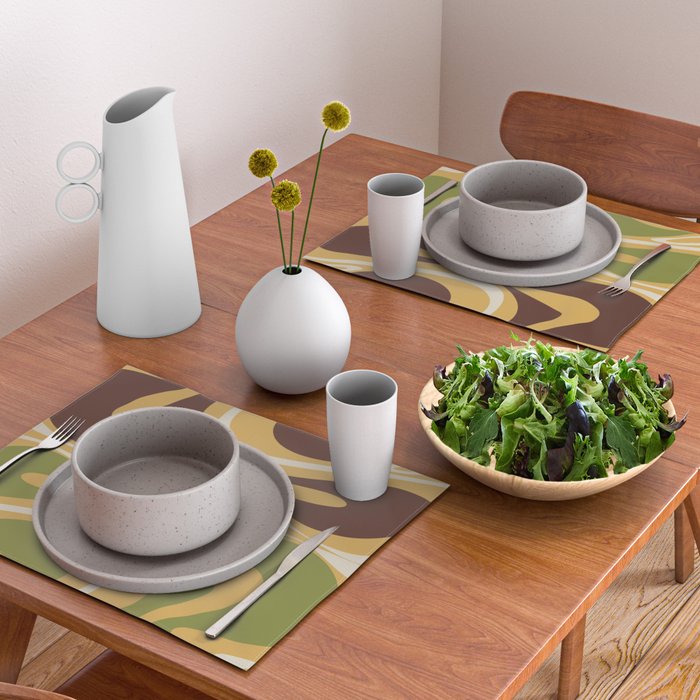 Mod Thang Retro Modern Abstract Pattern in 70s Avocado Green Brown Mustard Placemat Gallery Image 2