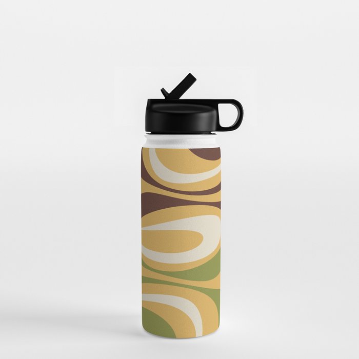 Mod Thang Retro Modern Abstract Pattern in 70s Avocado Green Brown Mustard Water Bottle Gallery Image 1