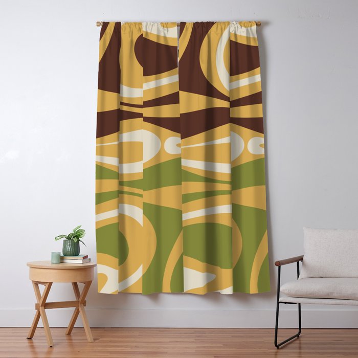 Mod Thang Retro Modern Abstract Pattern in 70s Avocado Green Brown Mustard Window Curtain Gallery Image 1
