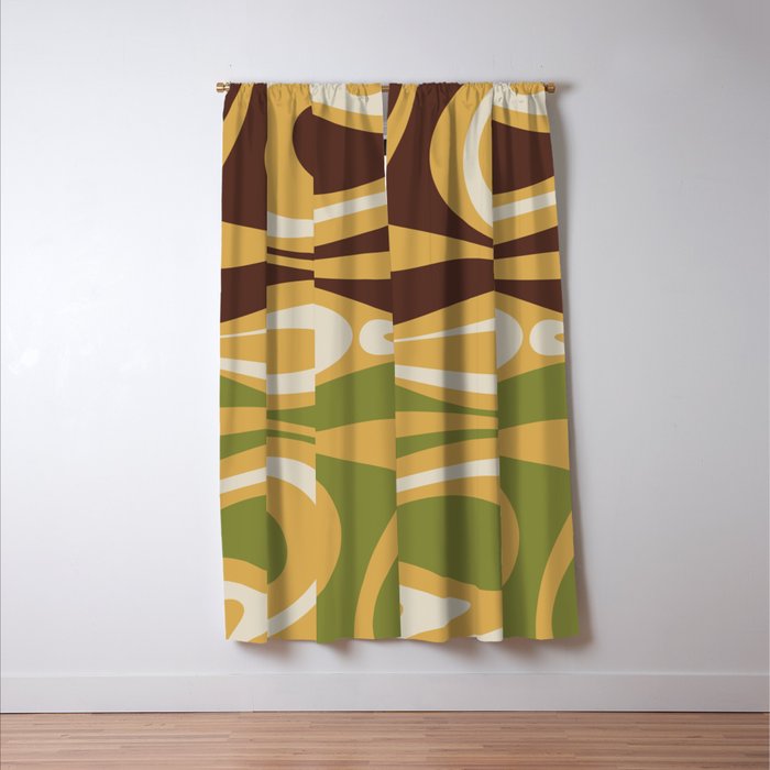 Mod Thang Retro Modern Abstract Pattern in 70s Avocado Green Brown Mustard Window Curtain Gallery Image 3