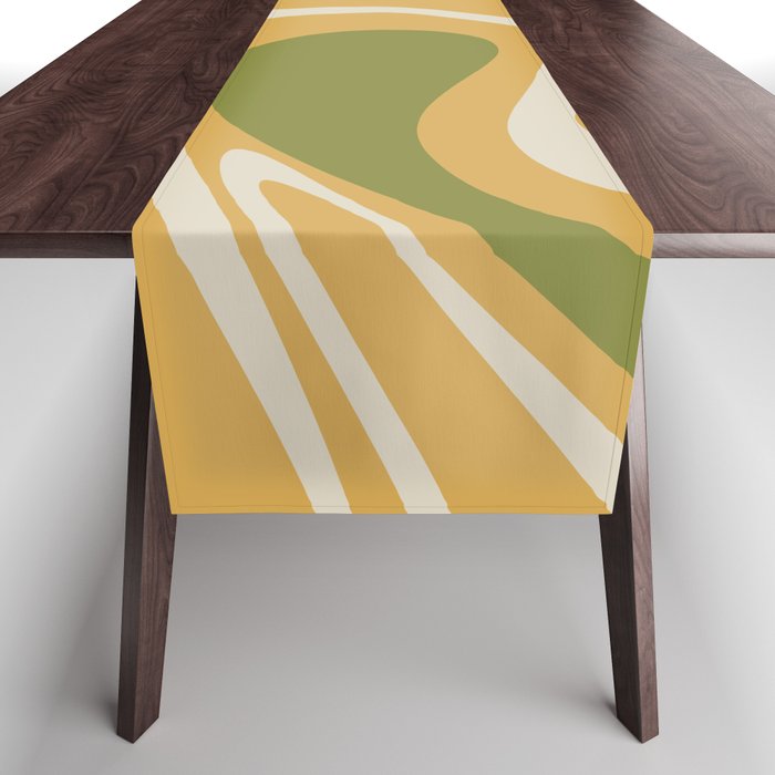 Mod Thang Retro Modern Abstract Pattern in 70s Avocado Green Brown Mustard Table Runner Gallery Image 1