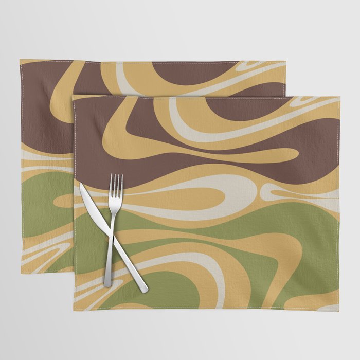 Mod Thang Retro Modern Abstract Pattern in 70s Avocado Green Brown Mustard Placemat Gallery Image 1