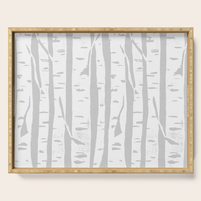Woodcut Birches Grey Serving Tray Gallery Image 1