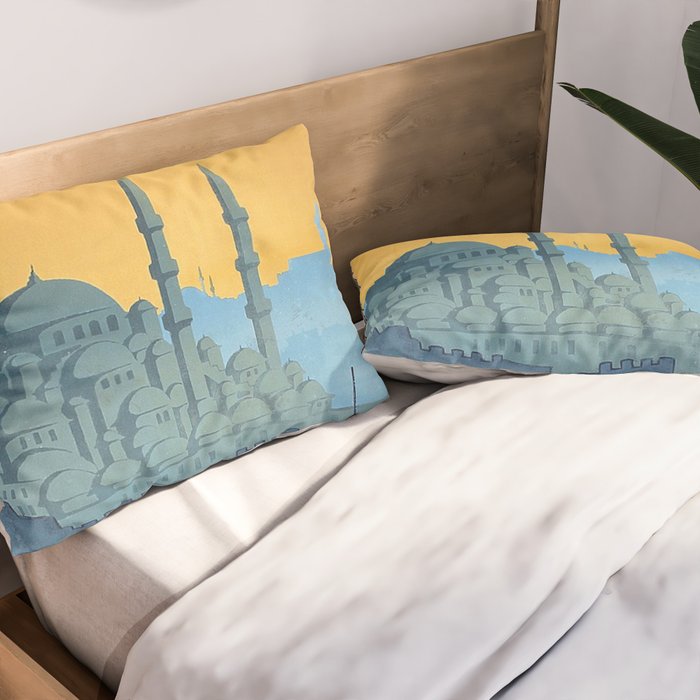 Mid Century Modern Travel Vintage Poster Istanbul Turkey Grand Mosque Pillow Sham Gallery Image 2
