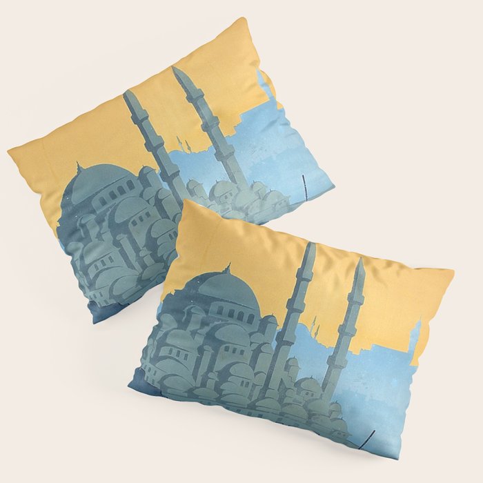 Mid Century Modern Travel Vintage Poster Istanbul Turkey Grand Mosque Pillow Sham Gallery Image 3