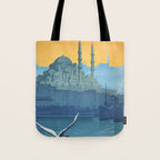 Mid Century Modern Travel Vintage Poster Istanbul Turkey Grand Mosque Tote Bag Gallery Image 1