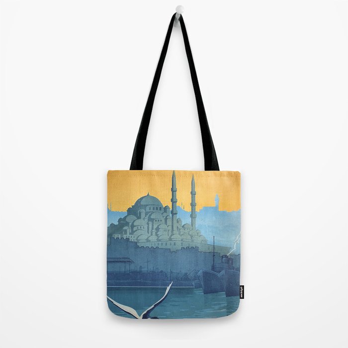 Mid Century Modern Travel Vintage Poster Istanbul Turkey Grand Mosque Tote Bag Gallery Image 2