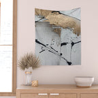 Still: an abstract mixed media piece in black, white, and gold by Alyssa Hamilton Art Wall Tapestry Gallery Image 2
