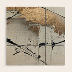 Still: an abstract mixed media piece in black, white, and gold by Alyssa Hamilton Art Wood Wall Art Gallery Image 1