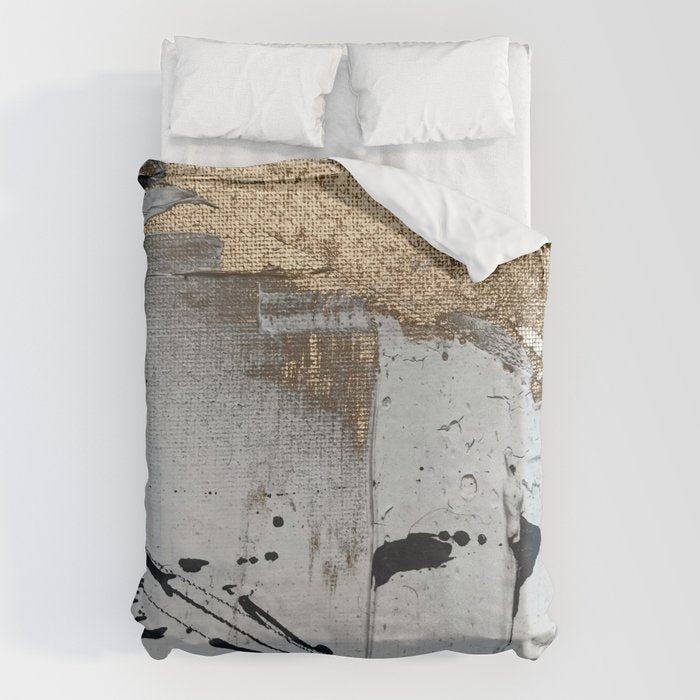 Still: an abstract mixed media piece in black, white, and gold by Alyssa Hamilton Art Duvet Cover Gallery Image 6