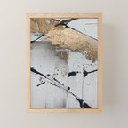 Still: an abstract mixed media piece in black, white, and gold by Alyssa Hamilton Art Mini Art Print Gallery Image 1