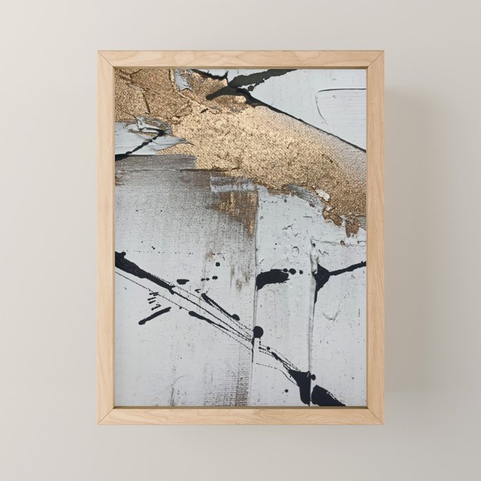 Still: an abstract mixed media piece in black, white, and gold by Alyssa Hamilton Art Mini Art Print Gallery Image 1