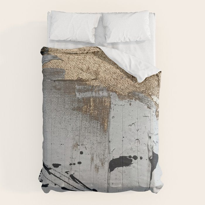 Still: an abstract mixed media piece in black, white, and gold by Alyssa Hamilton Art Comforter Gallery Image 6