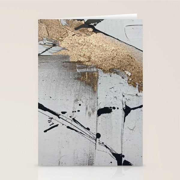 Still: an abstract mixed media piece in black, white, and gold by Alyssa Hamilton Art Stationery Card Gallery Image 2