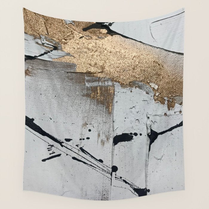 Still: an abstract mixed media piece in black, white, and gold by Alyssa Hamilton Art Wall Tapestry Gallery Image 4
